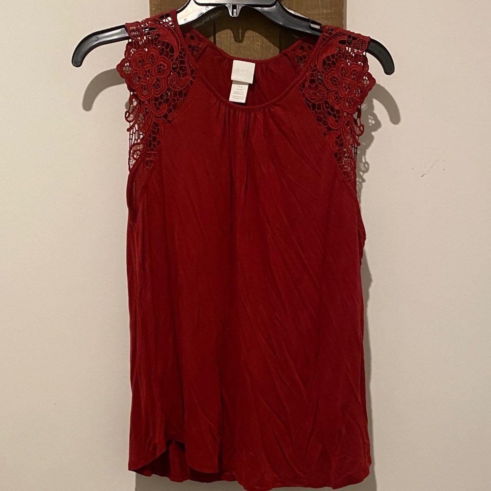 H&M Red Lace Detail Sleeveless Blouse